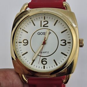 Gossip Women's Watch 38MM Gold Case White Dial Red Plastic Bands New Battery‎